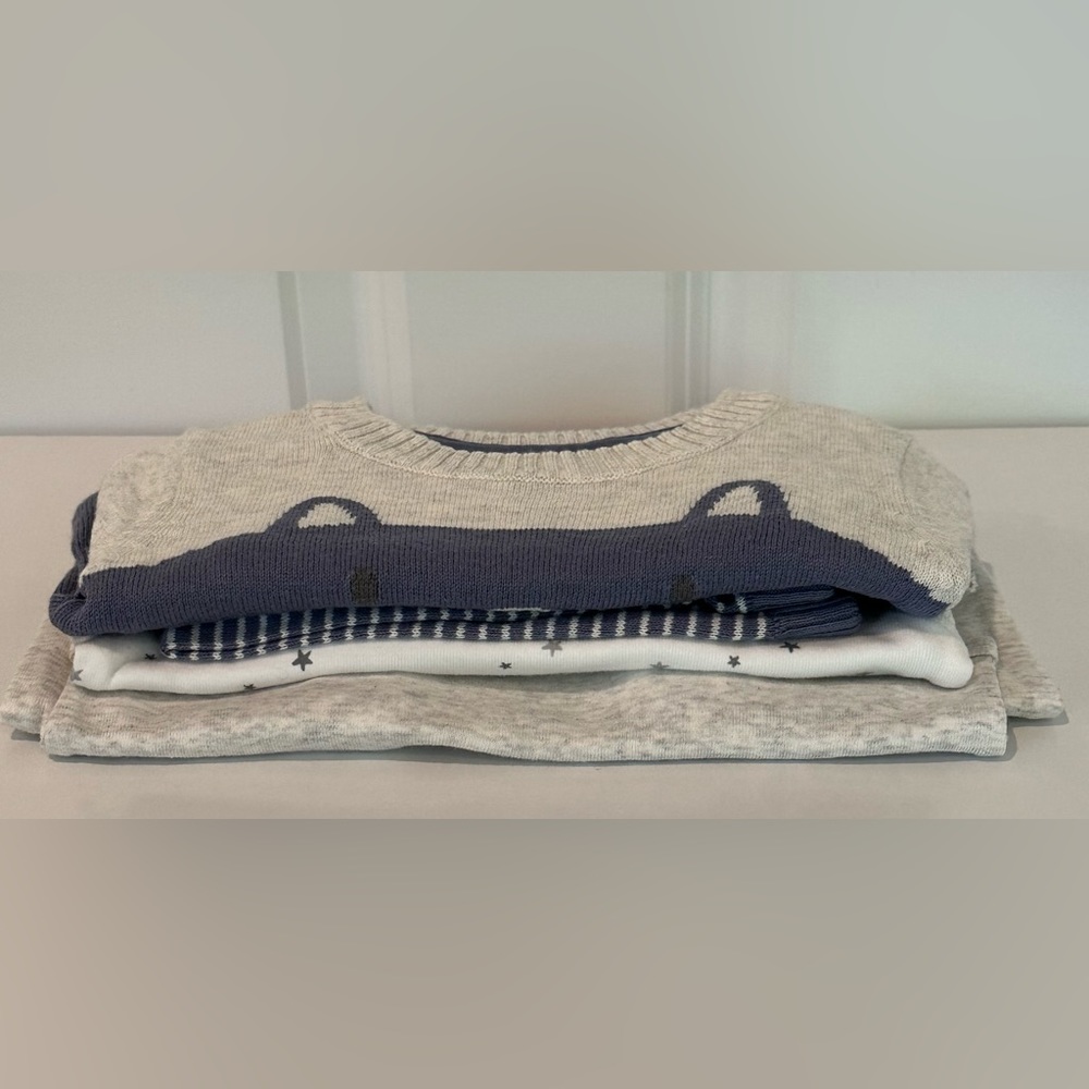 Carter’s Bear Knit Set & Long Overall Set Bundle in Grey/Blue Size 12-18months
